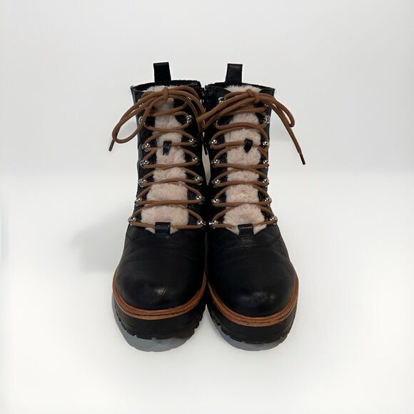 Nine West Women's 8 Black Ivani Sherpa Lace-up Combat Boots - Picture 2 of 10